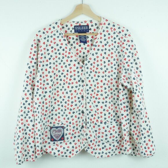 Vintage Medium Pajama Shirt Flannel 90s Hearts Cozy Novelty Boho Cabincore - Picture 1 of 7